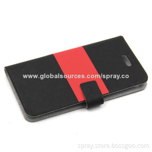 Classic Red and Black Stripe Flip Magnetic Protector Cover Leather Cases for iPhone 4/4S, OEM